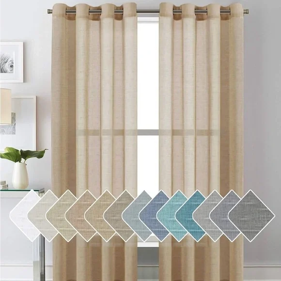 NWOT Linen Curtains 84 Inch Length 2 Panels Set Semi Sheer Taffy Color 52”Wx84”L - Picture 1 of 7